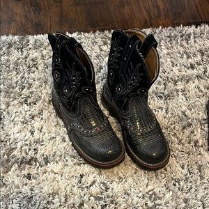 Ariat Black Embroidered Western Boots with Red Accents